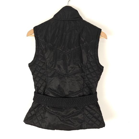 Guess Quilted Button Up High Collar Black Vest With Belt Size M Y2K Glam Rock - Picture 4 of 9
